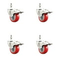 thumbnail image 1 of 3 Inch 316SS Red Polyurethane Wheel Swivel 10mm Stem Caster Set Lock Brake, 1 of 2