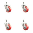 thumbnail image 1 of 3 Inch 316SS Red Polyurethane Wheel Swivel 10mm Threaded Stem Caster Set, 1 of 2
