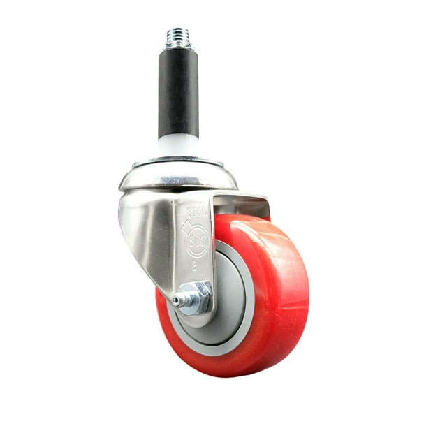 3 Inch 316SS Red Polyurethane Wheel Swivel 3/4 Inch Expanding Stem Caster
