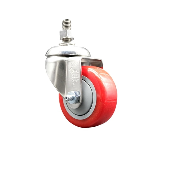 3 Inch 316SS Red Polyurethane Wheel Swivel ½ Inch Threaded Stem Caster SCC