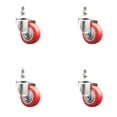 thumbnail image 1 of 3 Inch 316SS Red Polyurethane Wheel Swivel ½ Inch Threaded Stem Caster Set SCC, 1 of 2