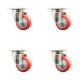 thumbnail image 1 of 3 Inch 316SS Red Polyurethane Wheel Swivel Top Plate Caster Set Service Caster, 1 of 2