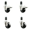 thumbnail image 1 of 3 Inch 316SS Soft Rubber Swivel 1-1/2 Inch Stem Caster Set 2 Lock Brake SCC, 1 of 2