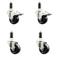 thumbnail image 1 of 3 Inch 316SS Soft Rubber Swivel 1-1/8 Inch Stem Caster Set 2 Lock Brake SCC, 1 of 2