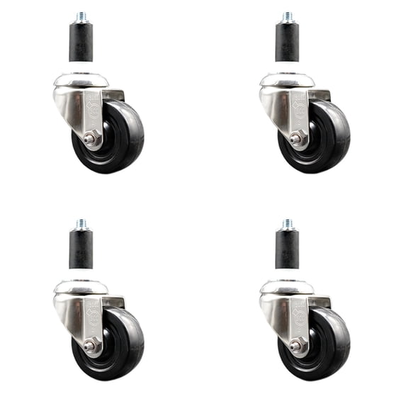 3 Inch 316SS Soft Rubber Wheel Swivel 1-1/4 Inch Expanding Stem Caster Set SCC