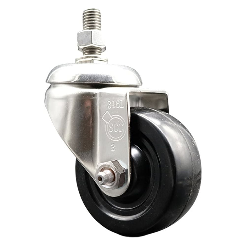 3 Inch 316SS Soft Rubber Wheel Swivel 10mm Threaded Stem Caster SCC ...