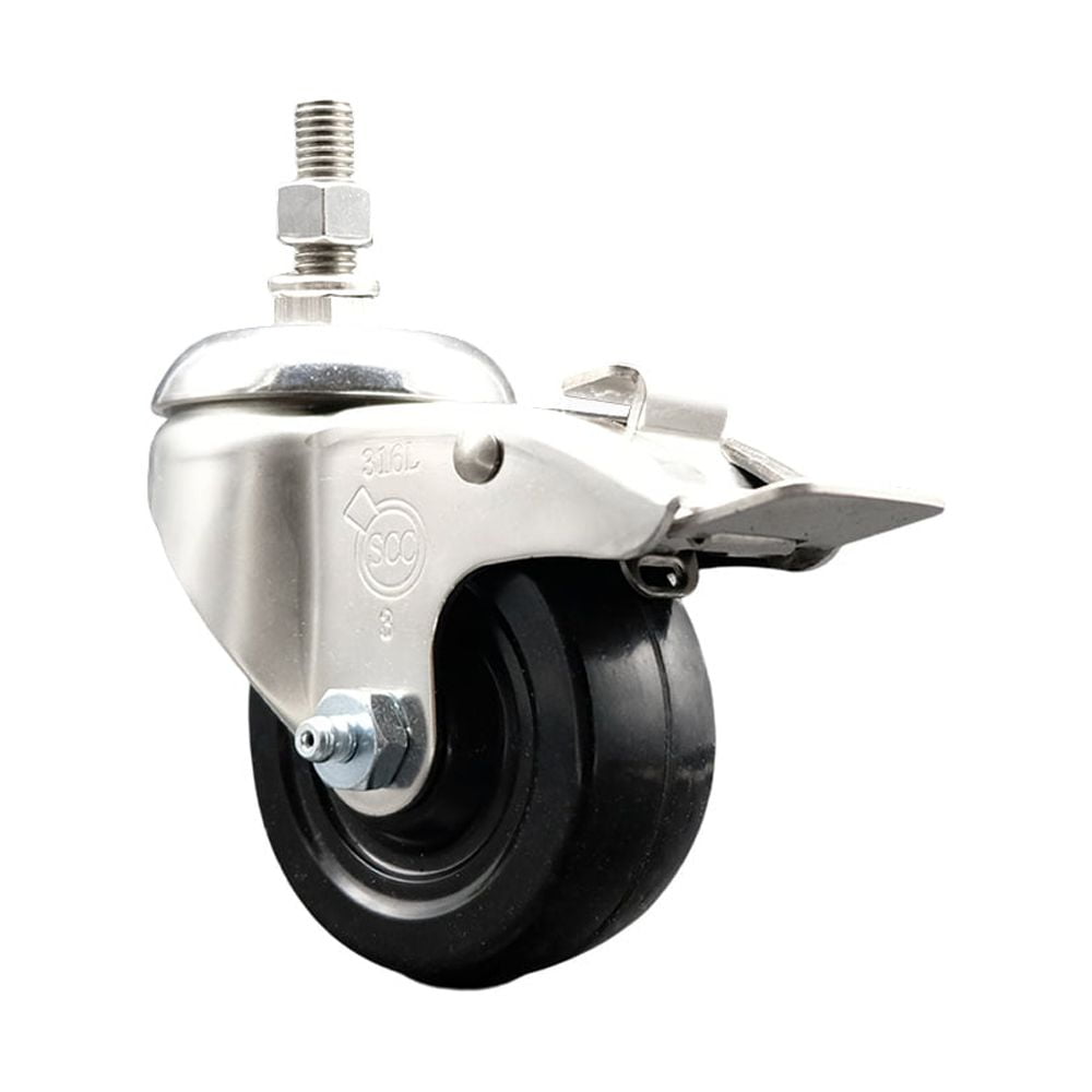 3 Inch 316SS Soft Rubber Wheel Swivel ½ Inch Stem Caster Total Lock ...