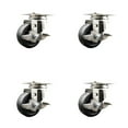 thumbnail image 1 of 3 Inch 316SS Soft Rubber Wheel Swivel Top Plate Caster Set with Brake SCC, 1 of 2