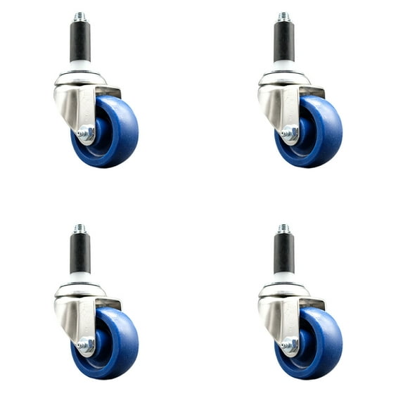 3 Inch 316SS Solid Polyurethane Swivel 1-1/8 Inch Expanding Stem Caster Set SCC