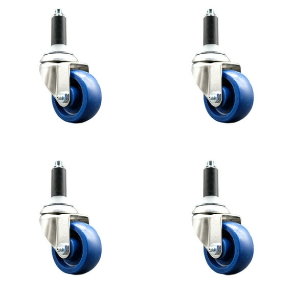 3 Inch 316SS Solid Polyurethane Swivel 1 Inch Expanding Stem Caster Set SCC