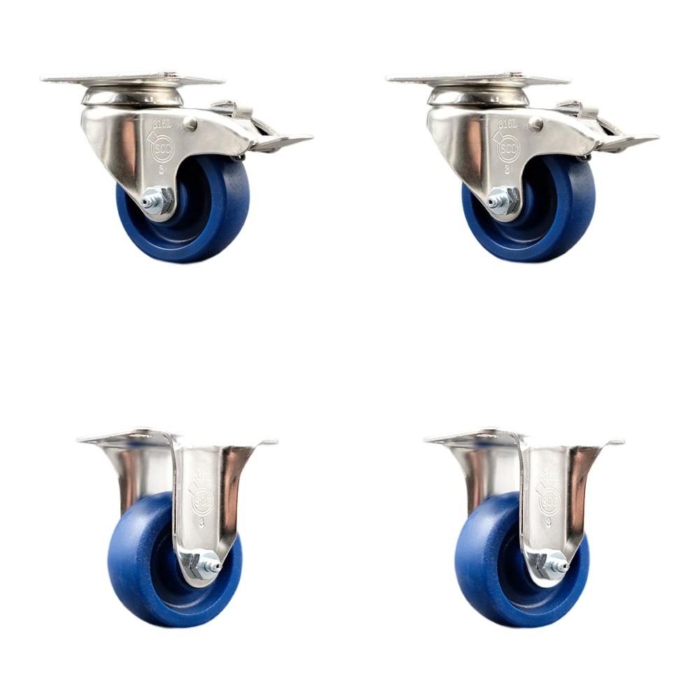 3 Inch 316SS Solid Polyurethane Swivel Top Plate Caster Set 2 Lock ...