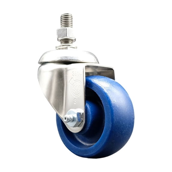 3 Inch 316SS Solid Polyurethane Wheel Swivel 10mm Threaded Stem Caster SCC