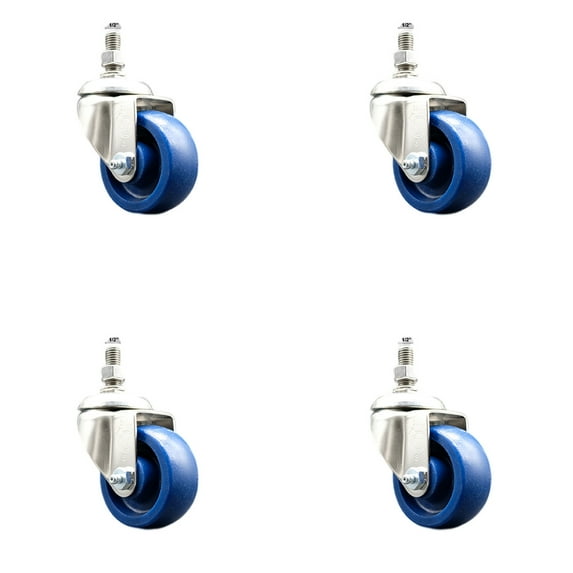 3 Inch 316SS Solid Polyurethane Wheel Swivel ½ Inch Threaded Stem Caster Set SCC