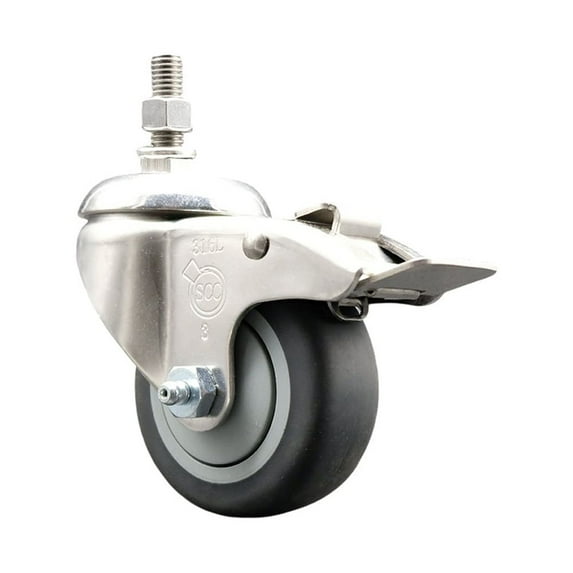 3 Inch 316SS Thermoplastic Rubber Swivel ½ Inch Stem Caster Total Lock Brake SCC