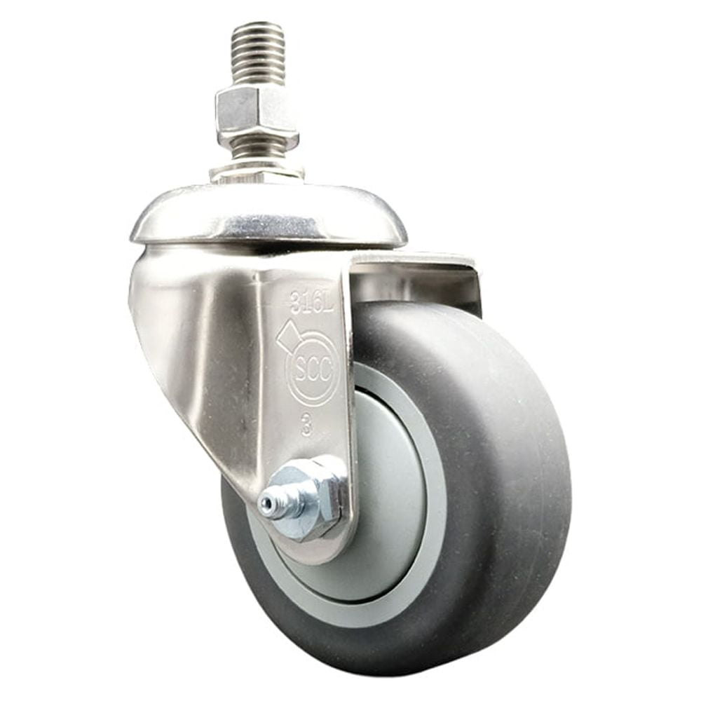 3 Inch 316SS Thermoplastic Rubber Wheel Swivel 3/8 Inch Threaded Stem ...
