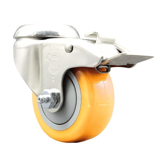 3 Inch 316SS Yellow Polyurethane Swivel Bolt Hole Caster with Total Lock Brake