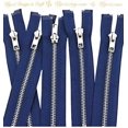 thumbnail image 1 of 3 Inch - 36 Inch Silver Separating Jacket Zippers, 5 Teeth Zippers, Y-Teeth Heavy Duty Metal Zippers For Jackets, Large Metal Zippers - [Kyezi Design & Craft] (Navy, 7" - 5 Zippers), 1 of 2