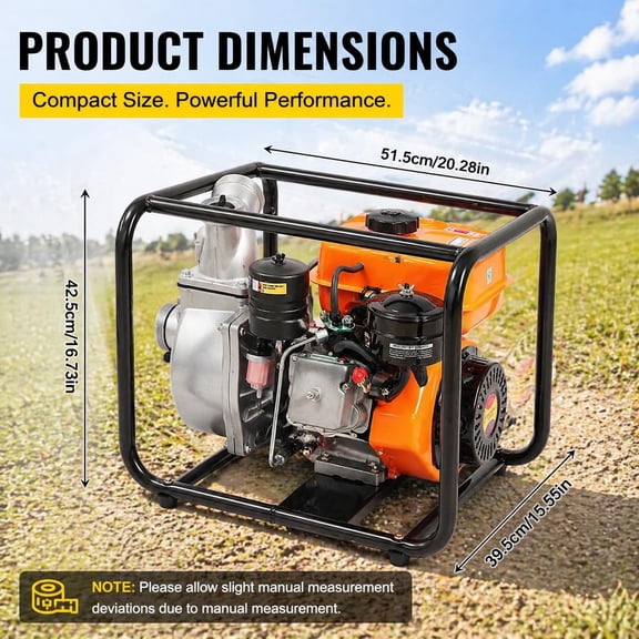 3 Inch 4-Stroke Diesel Trash Water Transfer Pump, 196CC Engine Portable High Pressure Water Pump, 22.97ft Suction Lift with 24.61ft Hose Included for Irrigation & Pool Water Circulation
