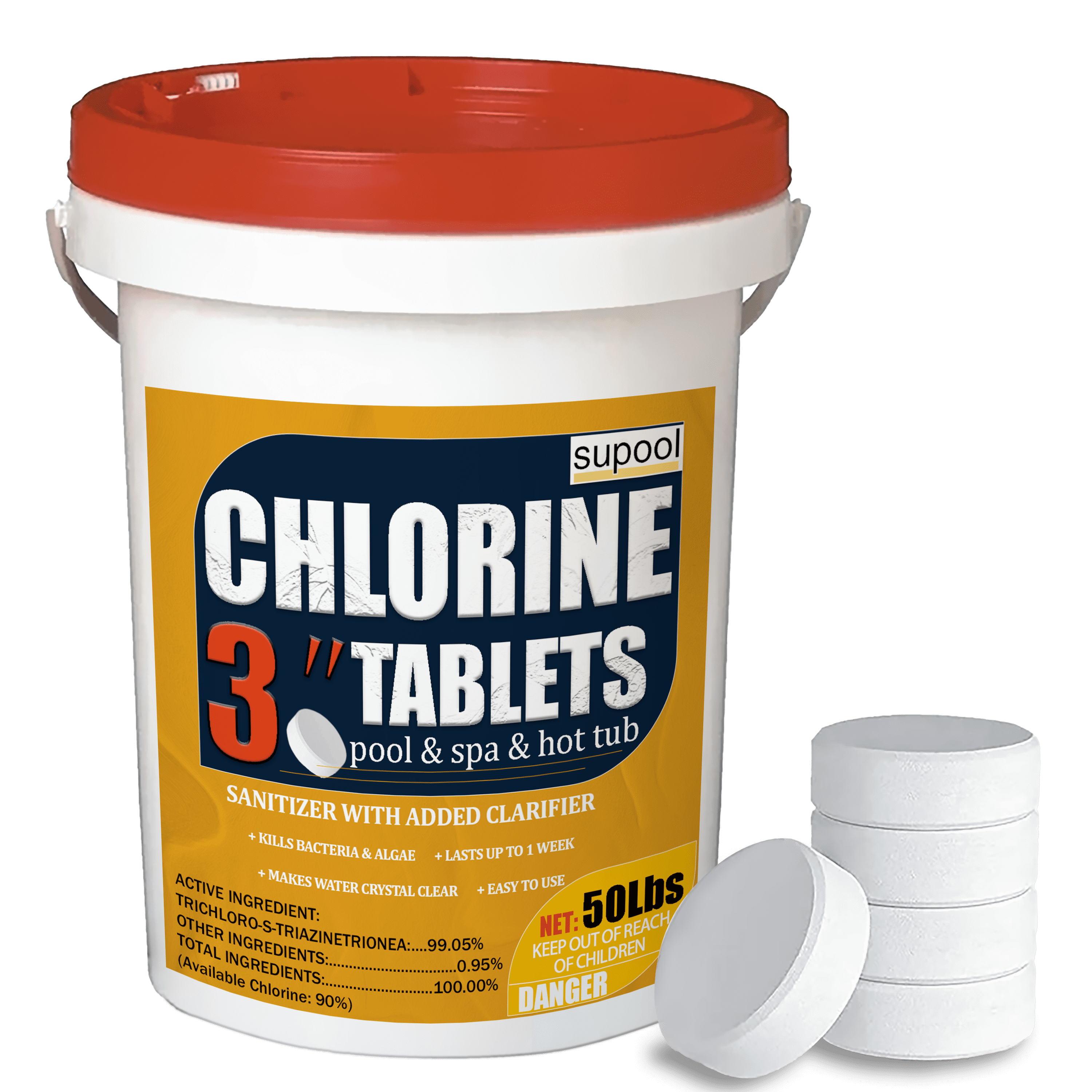 3 Inch 50 Lbs Chlorine Tablets for Pool Sanitization Slow Dissolving