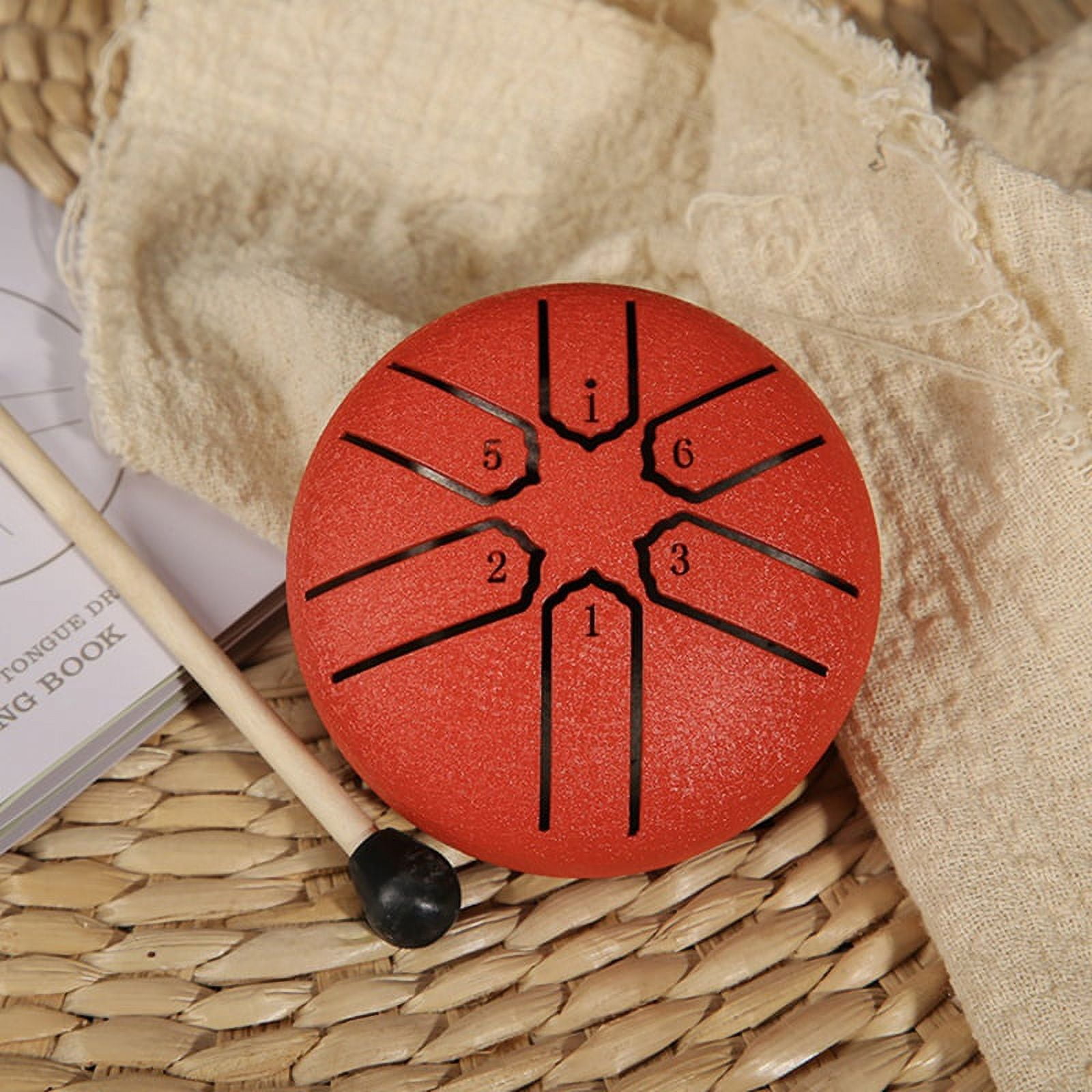 3 Inch 6-Tone Steel Tongue Drum Mini Hand Pan Drums with Drumsticks Percussion Musical Instruments Drum Accessories D,1x Steel Tongue Drum 1x Drumstick 1x English music score,Red