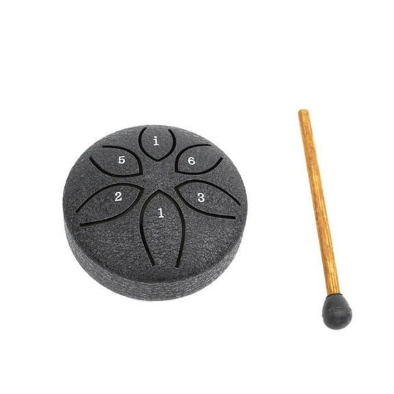 3 Inch 6 Tone Steel Tongue Drum Mini Hand Pan Drums with Drumsticks Percussion Musical Instruments Drum Black