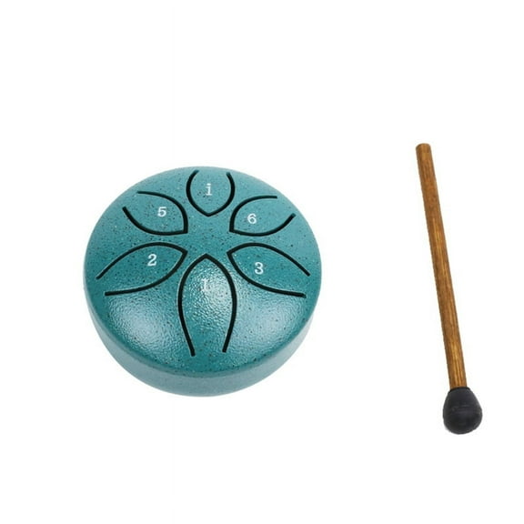 3 Inch 6 Tone Steel Tongue Drum Mini Hand Pan Drums with Drumsticks Percussion Musical Instruments Drum Dark Green