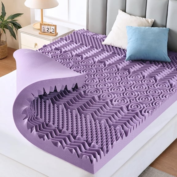 3 Inch 7-Zone Queen Mattress Topper, Egg Crate Foam Mattress Topper Queen Size for Back Pain, Lavender Cooling Gel Infused Bed Pad, CertiPUR-US and Oeko-TEX Certification (60"80")