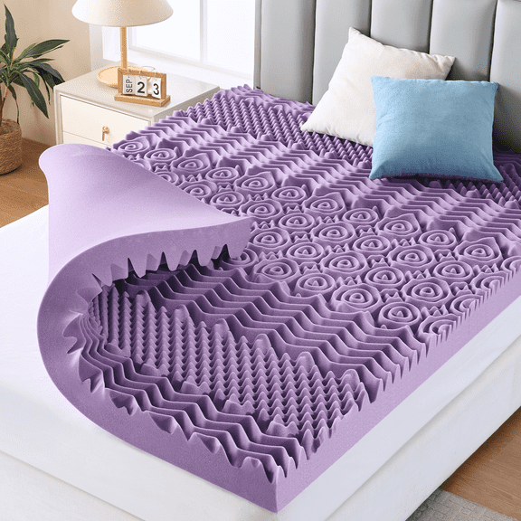 3 Inch 7-Zone Queen Mattress Topper, Egg Crate Memory Foam Mattress Topper Queen Size for Back Pain