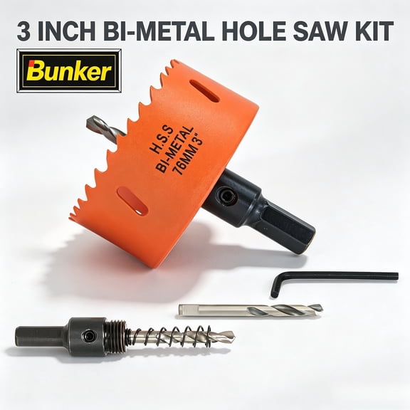 3 Inch (76mm) Bi‑Metal Hole Saw Kit with Arbor, Replacement Pilot Drill Bit & Hex Key, Hole Cutter for Wood, Metal, Plastic, Drywall for DIY & Professional Drilling Projects