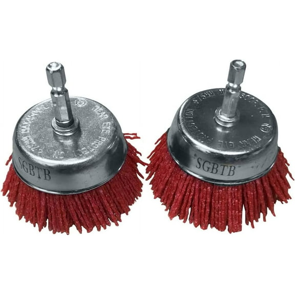 3 Inch Abrasive Wire Nylon Cup Brush for Drill,Grit 80 with 1/4" Shank (Pack of 2, Red)