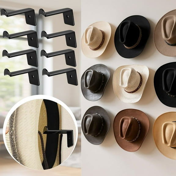 3 Inch Adhesive Cowboy Hat Hooks 2 Pc, Strong No-Drill Hat Holder on Wall, Anti-Slip Teeth Wall Hat Organizer Rack for Cowboy Hats, Keys, Caps, Black Western Door Closet Décor