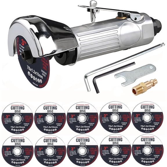 3 Inch Air Cut Off Tool with 10Pcs Cut Off Wheels | High-Speed Air Cutter, 20000 RPM, Pneumatic Cutting, For Steel, Inox, PVC, Multiple Functions