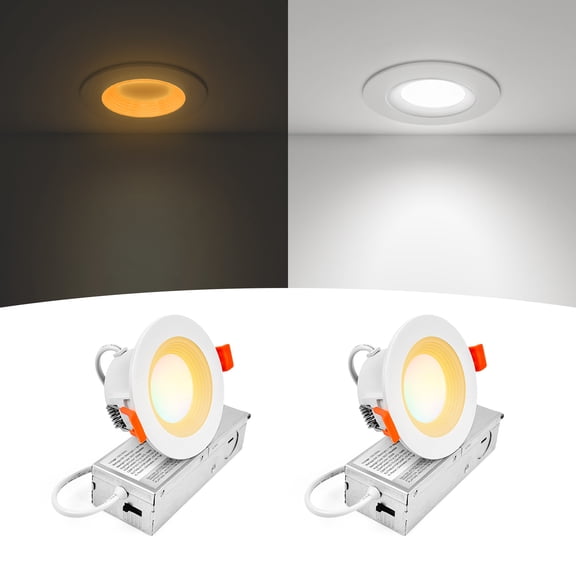 3 Inch Anti-Glare Recessed LED Lights with Night Light, Dimmable Deep Baffle Design, Dimmable, 2700K-5000K 5CCT Selectable, with Junction Box, Canless, 680lm, ETL Listed, White