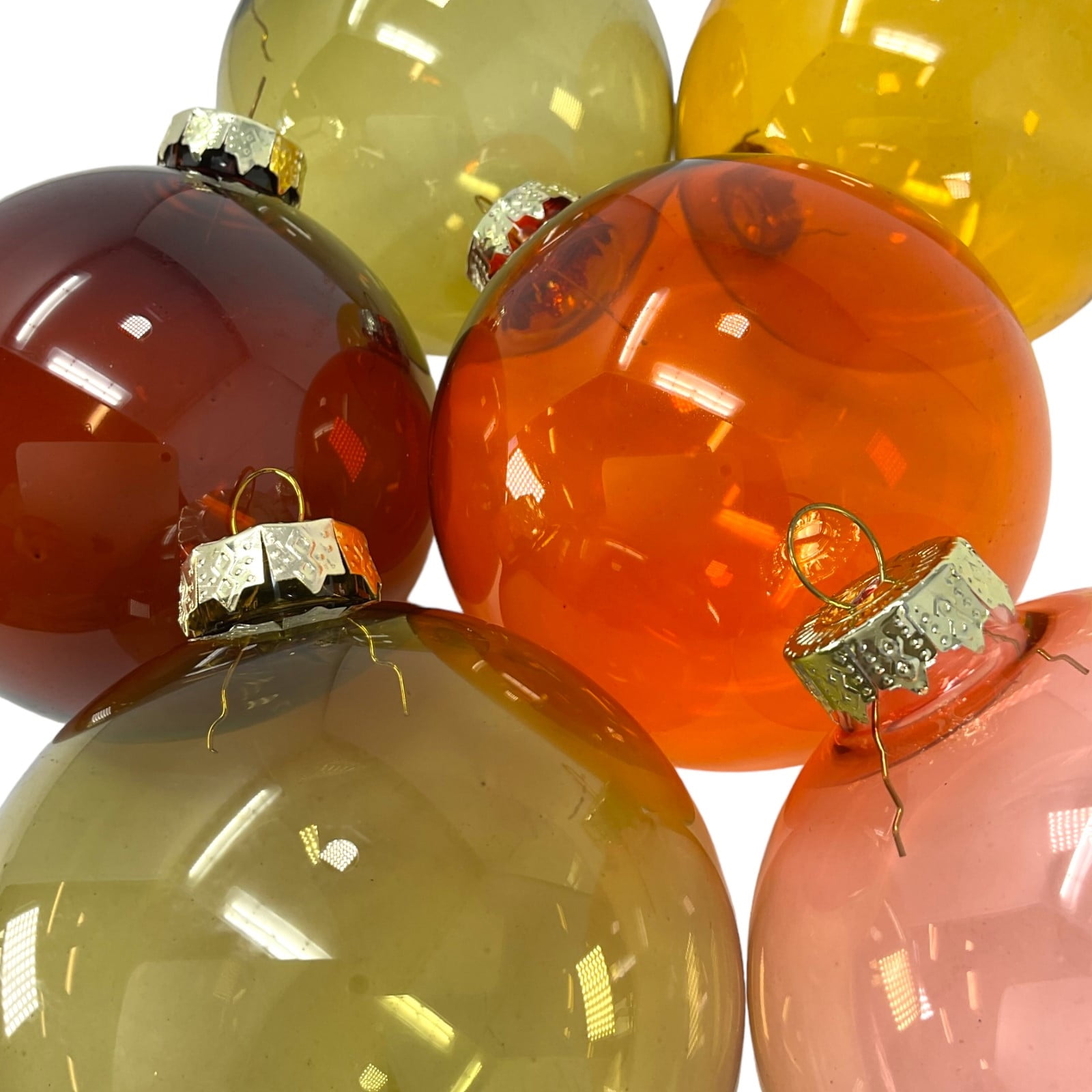 3 Inch Autumn Colored Transparent Glass Christmas Ball Ornaments Set of