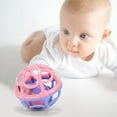 thumbnail image 1 of 3 Inch Baby Rattle for 3-6-12 Months, Easy Hold Teething Toys, Soft Rubber Chewable Sensory Toys with Bells, Developmental Hand Ball Toys for Newborns Boys Girls Gifts, Pink and Purple, 1 of 6