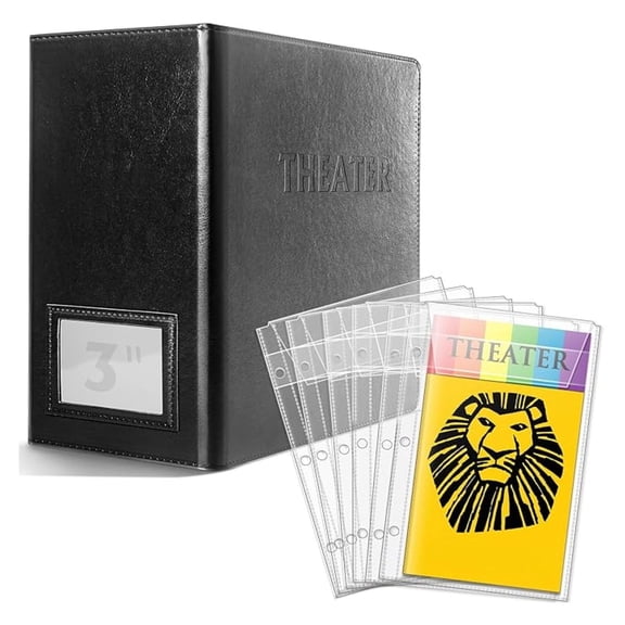 3 Inch Binder with Sleeves for Broadway Programs, Theater Playbills - Fits 5.5x8.5 Programs, 40 Sleeves, Archival Safe, Durable PU Leather Cover