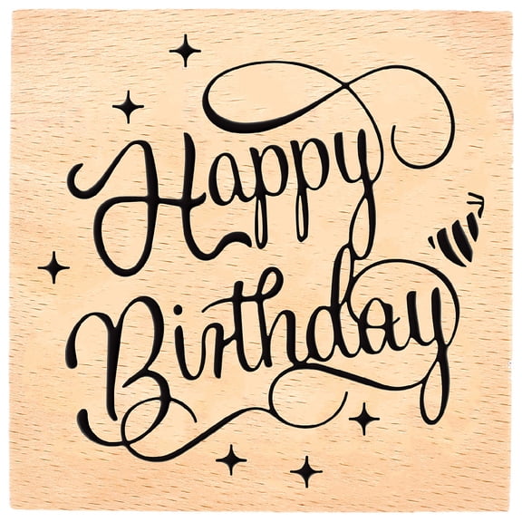 3 Inch Birthday Wooden Rubber Stamps Large Reusable Word Wood Stamp Decorative Journaling Invitation Seals for Party Card Making DIY Letter Craft