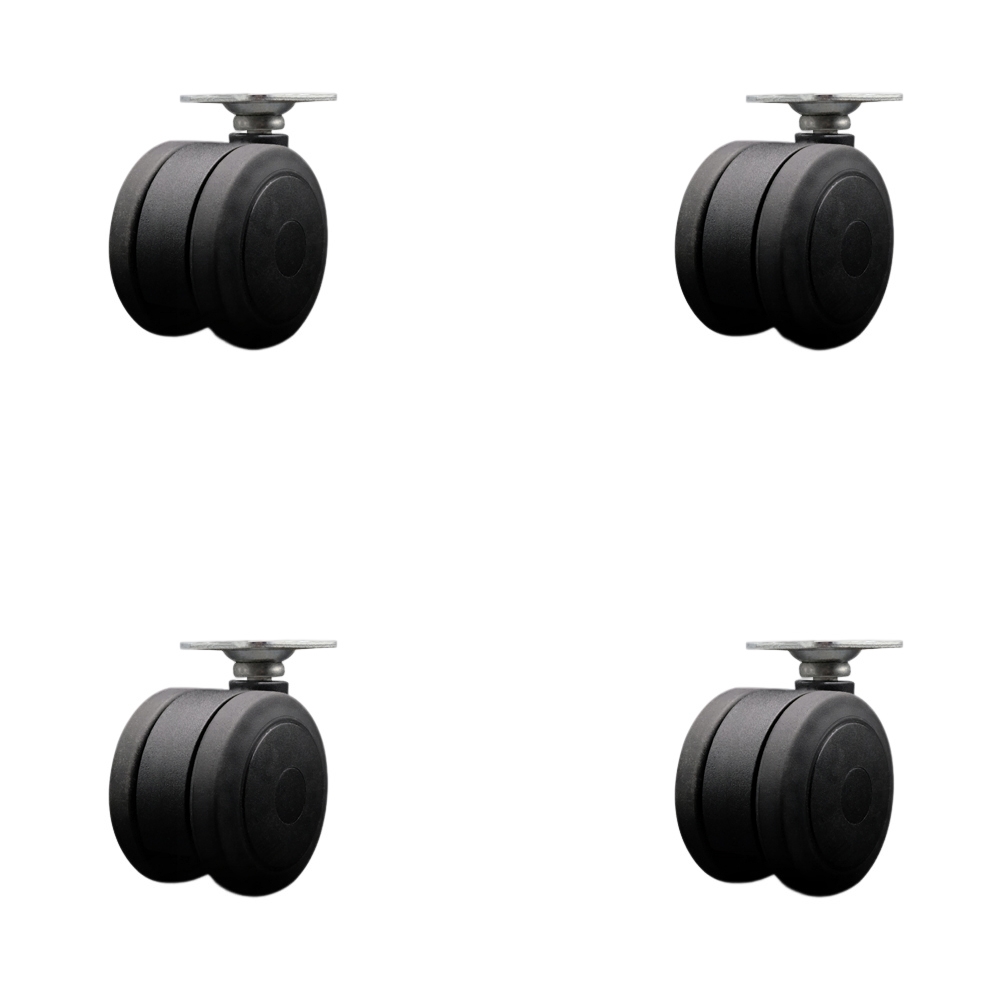 3 Inch Black Heavy Duty Floor Safe Twin Wheel Casters Top Plate Set of 4 SCC