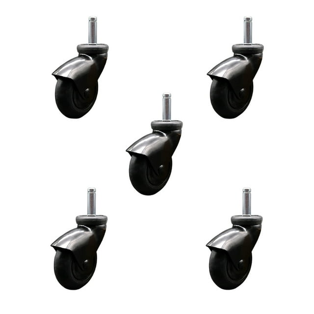 3 Inch Black Hooded Neoprene Rubber 3/8 Inch Grip Ring Stem Casters Set of 5 SCC