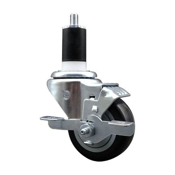 3 Inch Black Poly Swivel 1-1/2 Inch Expanding Stem Caster with Brake SCC