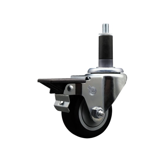 3 Inch Black Poly Swivel 1-1/8 Inch Expanding Stem Caster with Brake SCC