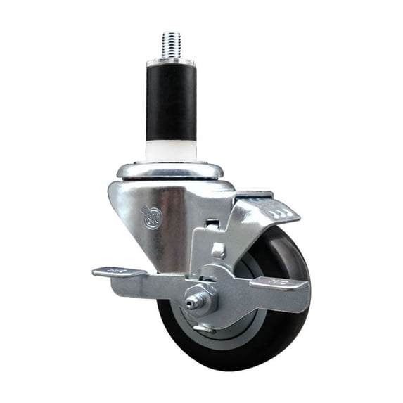 3 Inch Black Poly Swivel 1-3/8 Inch Expanding Stem Caster with Brake SCC