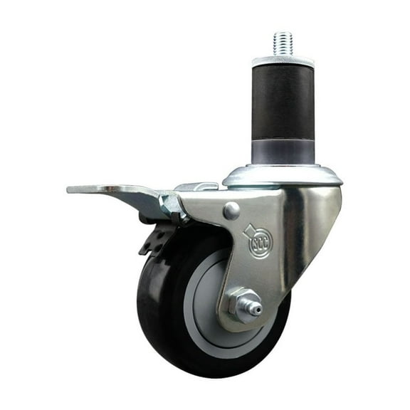 3 Inch Black Poly Swivel 1-5/8 Inch Expanding Stem Caster Total Lock Brake SCC
