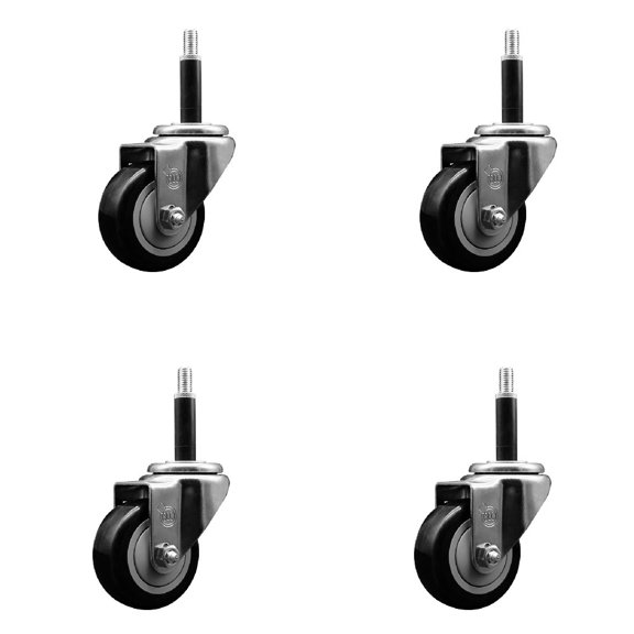 3 Inch Black Poly Wheel Swivel 3/4 Inch Expanding Stem Caster Set SCC