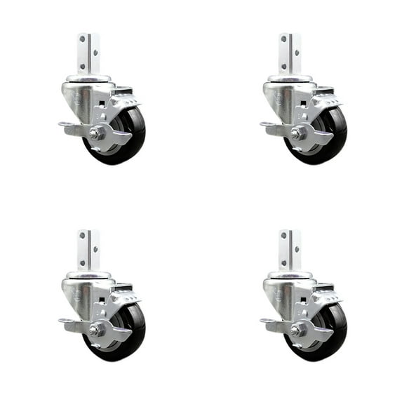 3 Inch Black Poly Wheel Swivel 3/4 Inch Square Stem Caster Set with Brake SCC