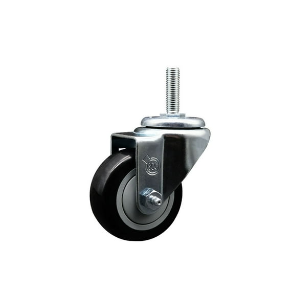 3 Inch Black Poly Wheel Swivel 3/4 Inch Threaded Stem Caster Service Caster