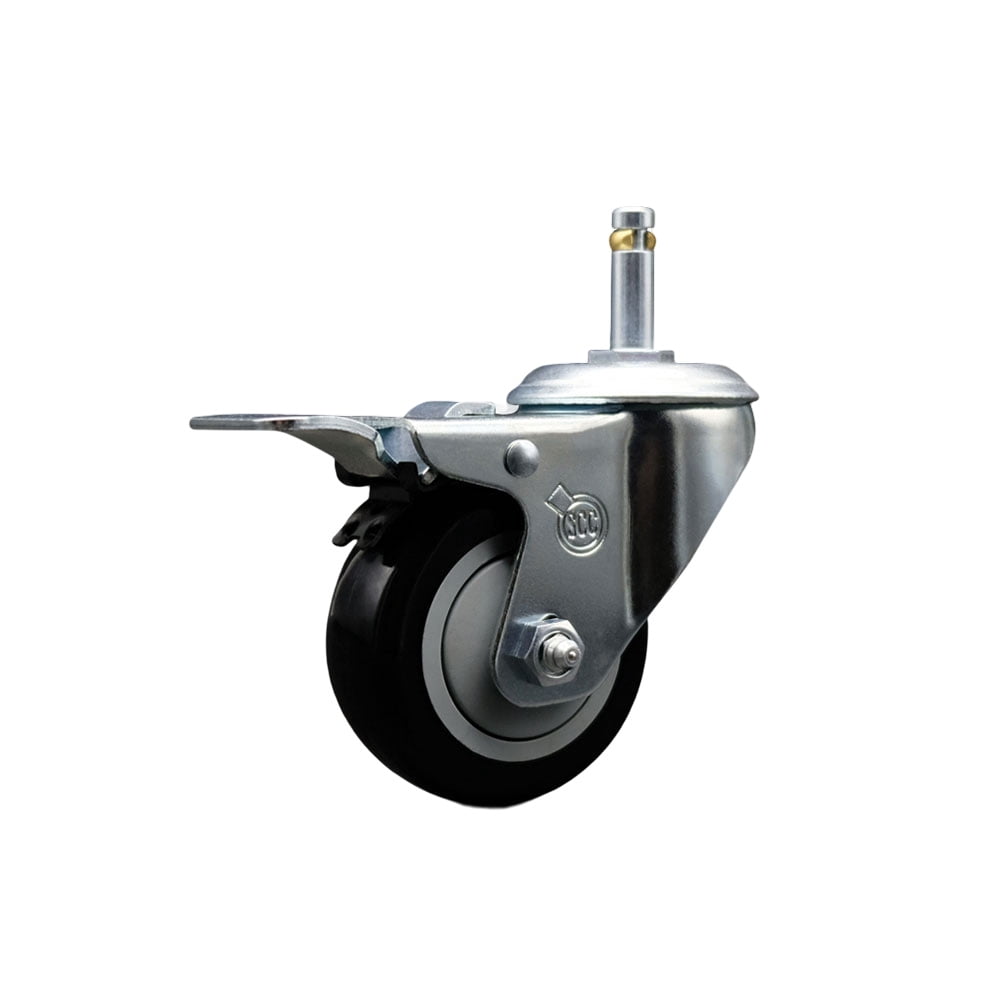 3 Inch Black Poly Wheel Swivel 7/16 Inch Stem Caster with Total Lock Brake