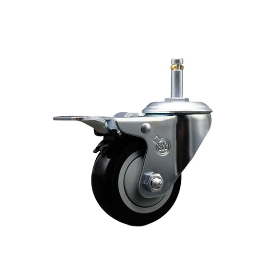 3 Inch Black Poly Wheel Swivel 7/16 Inch Stem Caster with Total Lock Brake