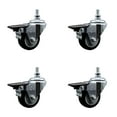 thumbnail image 1 of 3 Inch Black Polyurethane 10MM Threaded Stem Caster Set with Brake, 1 of 2