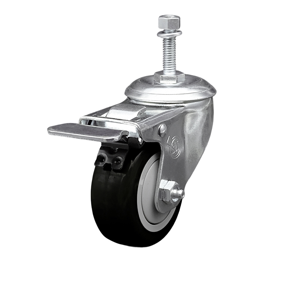 3 Inch Black Polyurethane Swivel 10mm Stem Caster with Total Lock Brake SCC